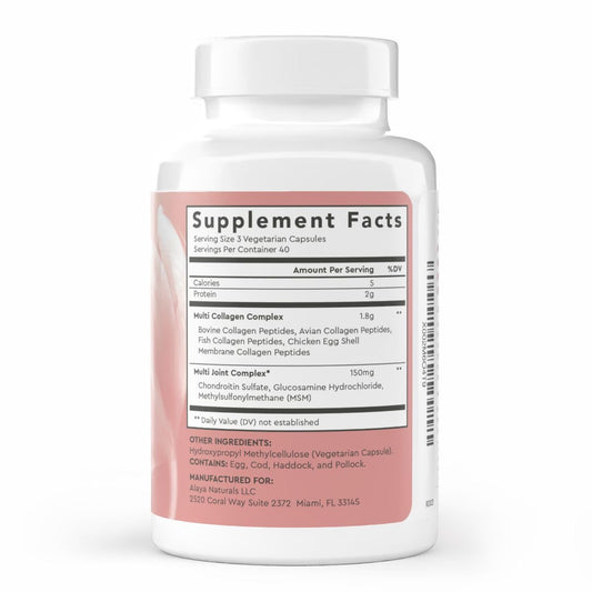 Alaya Naturals capsules closeup showing smooth gelatin capsules for easy daily intake.