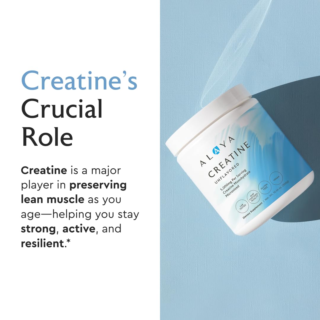 Close-up of Alaya Naturals micronized creatine powder texture
