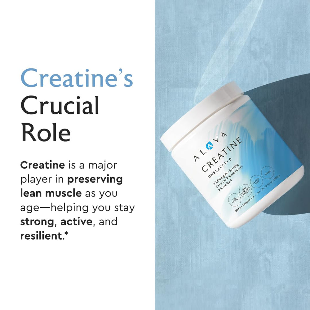 Close-up of Alaya Naturals micronized creatine powder texture