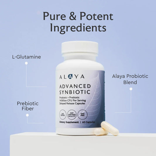 Close-up of Alaya Naturals delayed-release capsules for gut journey.
