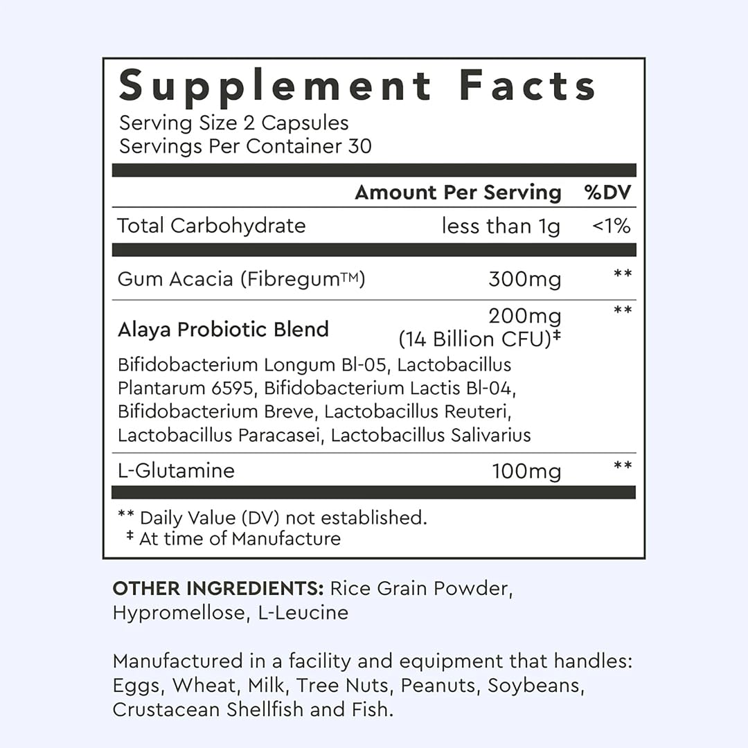 Glutamine ingredient close-up from Alaya Naturals supplement label.