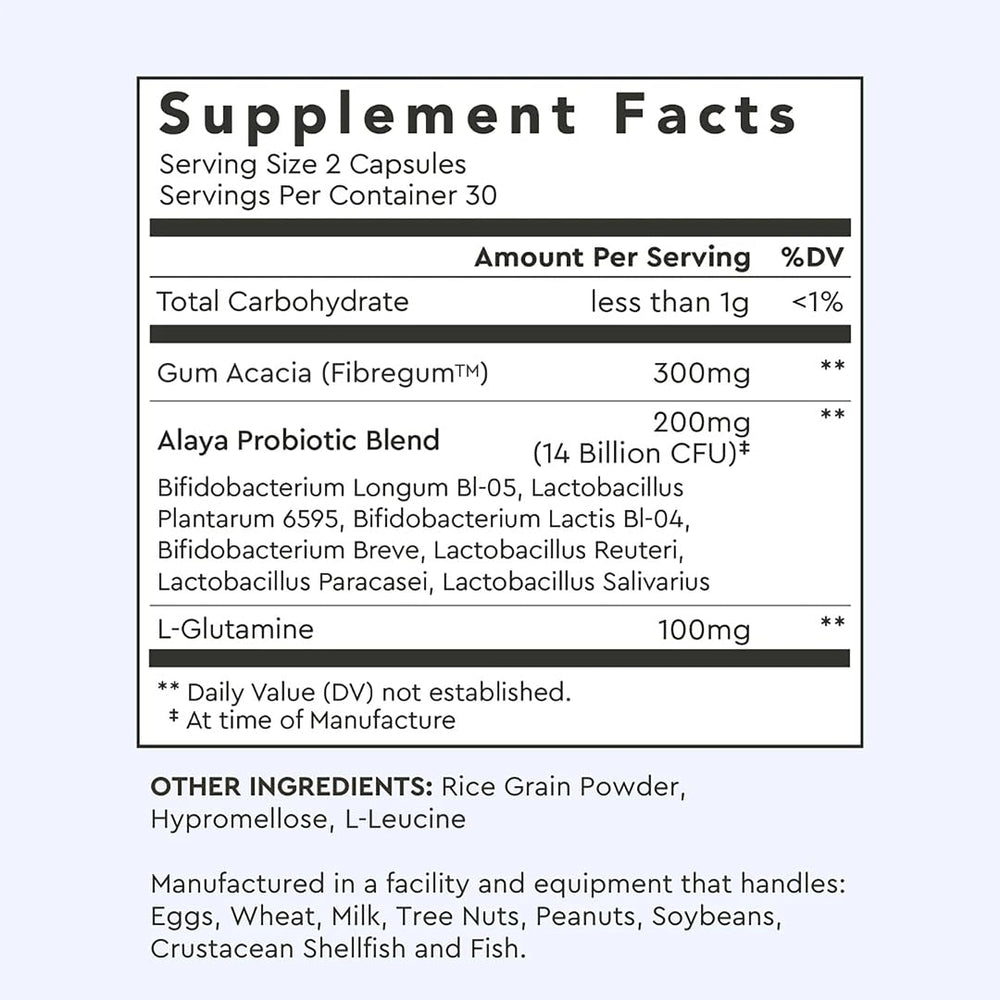 Glutamine ingredient close-up from Alaya Naturals supplement label.