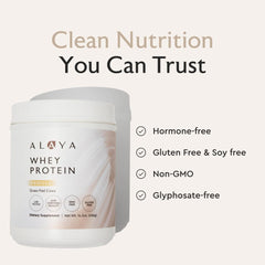 Alaya Naturals blender bottle with vanilla whey for easy blending.