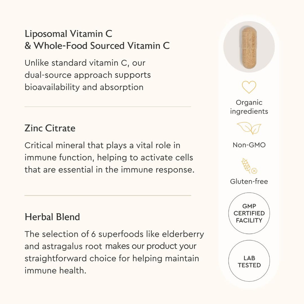 Label detail reveals the eight-ingredient formula of Alaya Naturals Immunity Blend