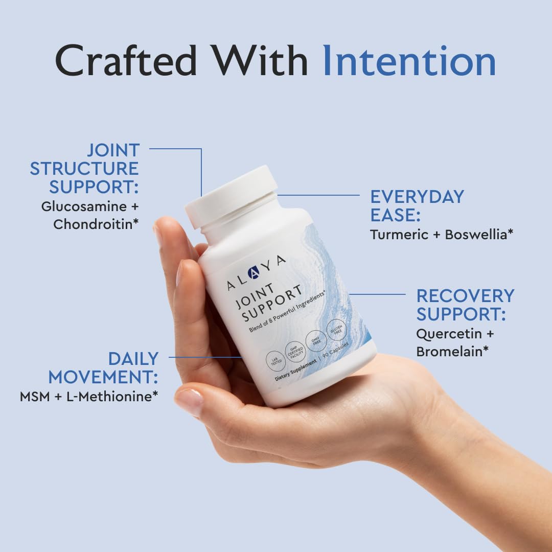 Alaya Naturals Joint Support packaging highlights GMP-certified quality and consistency.