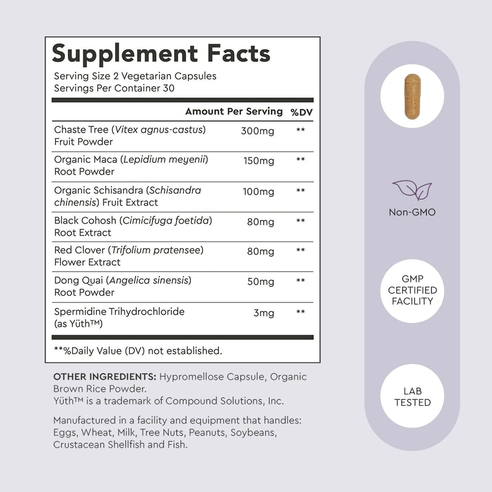 Alaya Naturals Menopause Support daily dose concept with two capsules.