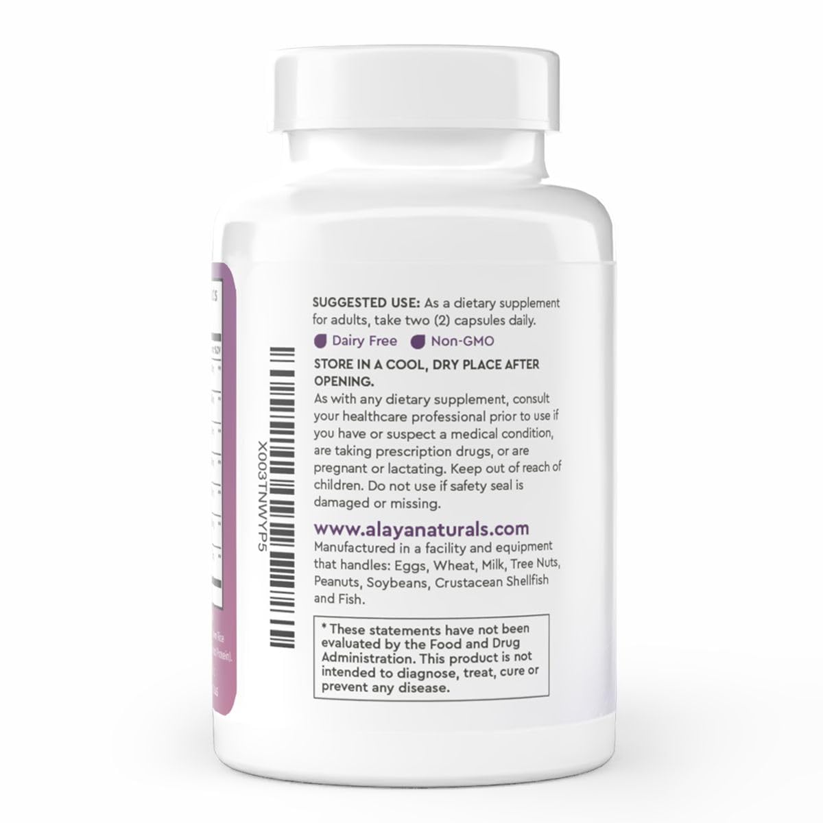 Alaya Naturals Menopause Support label closeup highlighting natural ingredients.