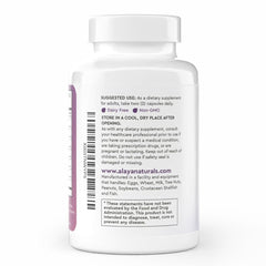 Alaya Naturals Menopause Support label closeup highlighting natural ingredients.