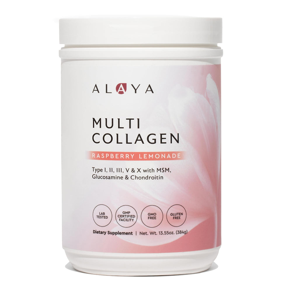 Alaya Naturals Multi Collagen Raspberry Lemonade tub for skin support and daily vitality