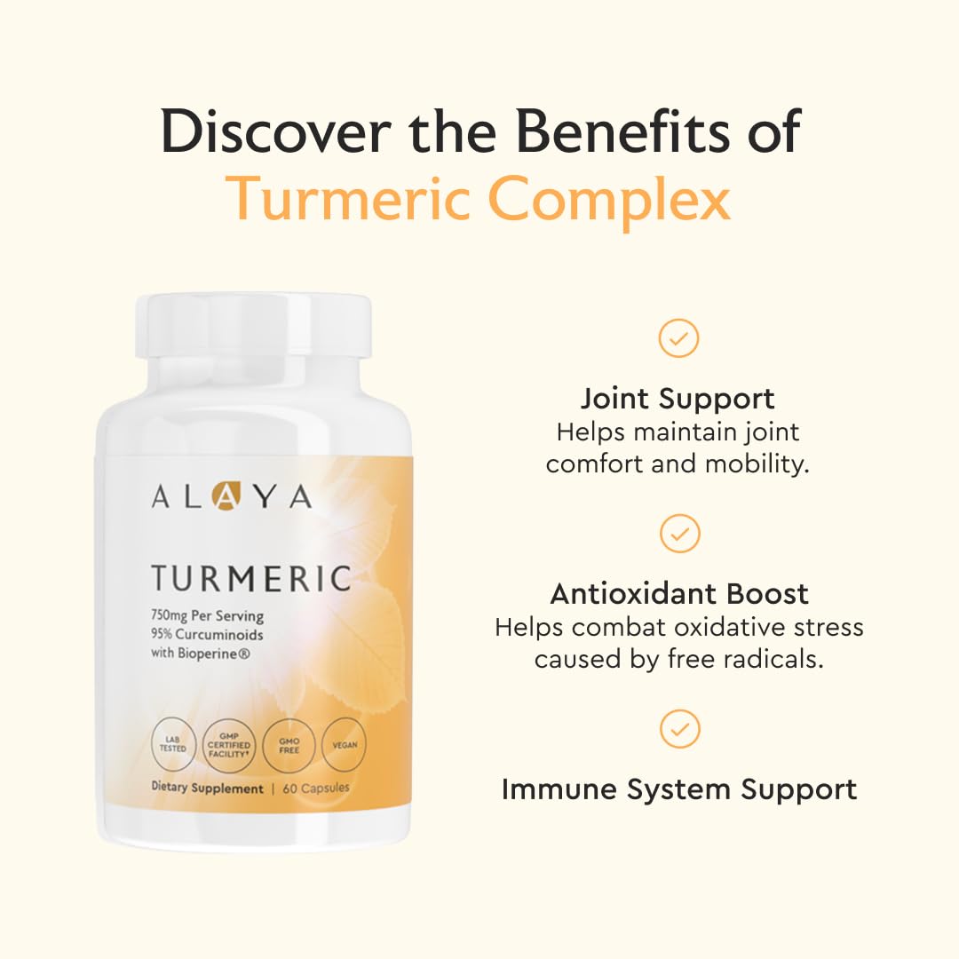 Alaya Naturals turmeric root and powder illustrating natural ingredients.