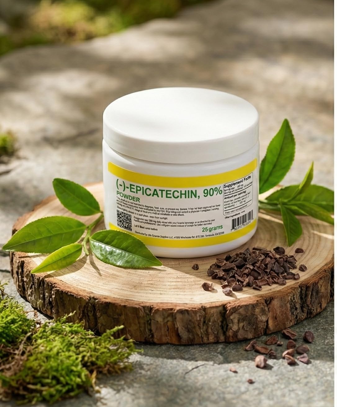 Albochemicals Epicatechin 90% Powder label highlights purity and ingredients for daily wellness.