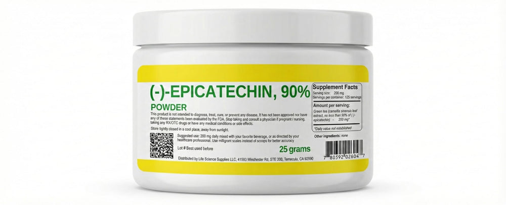 Albochemicals Epicatechin 90% Powder packaging close-up suggesting potential cardiovascular support.