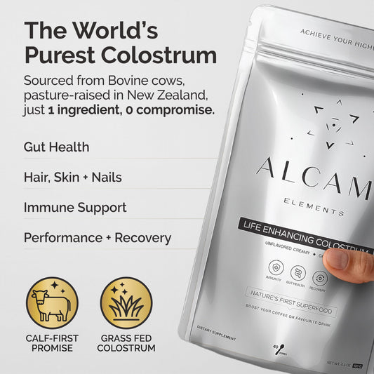 alcami elements colostrum scoop with bottle for daily convenience.