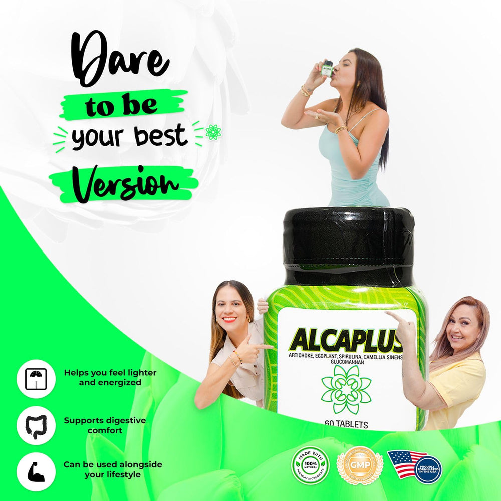 ALCAPLUS green tea cup highlighting metabolism-supporting benefits.