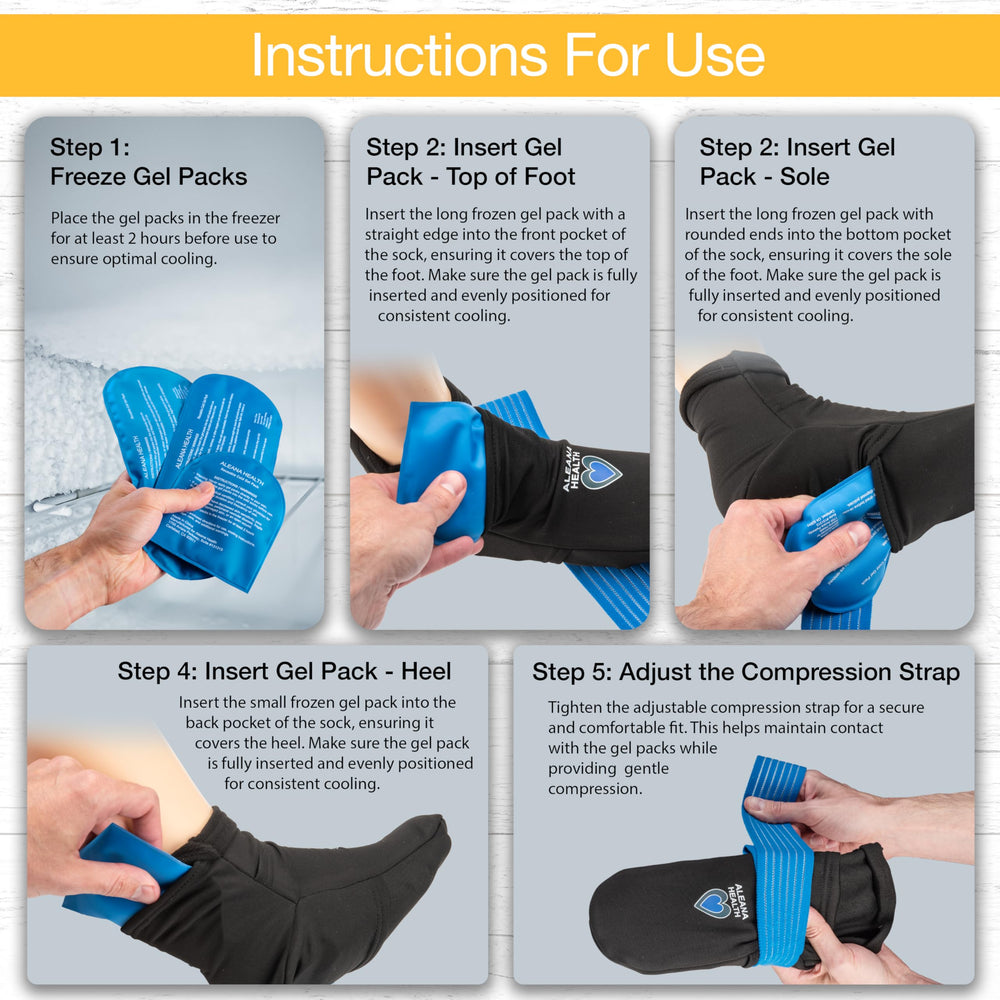 Aleana Health gel packs inside the socks for multi-zone cooling