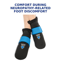 Aleana Health cold therapy socks in use on left foot providing targeted relief