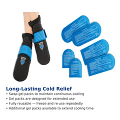 Aleana Health cold therapy socks in use on right foot with secure fit