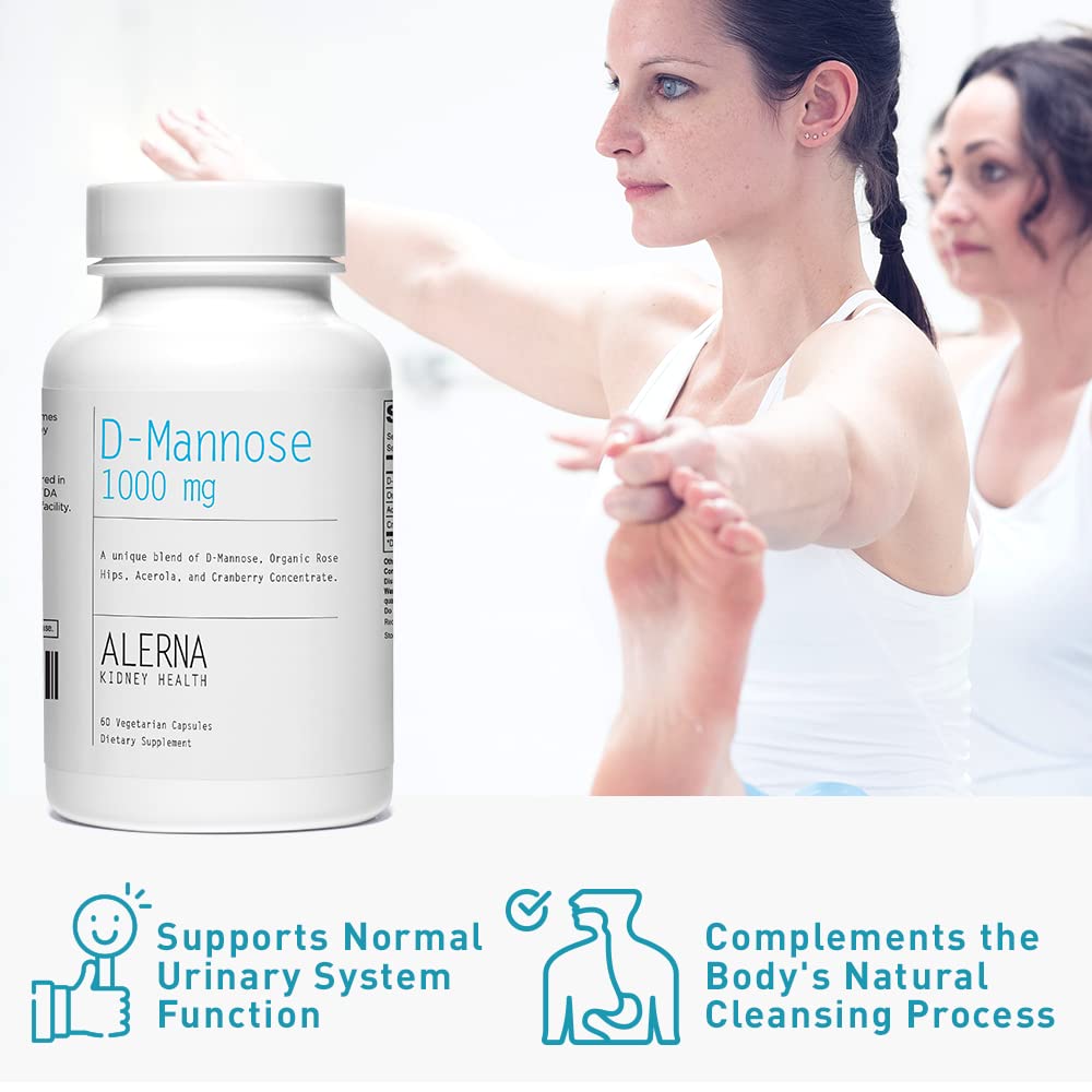 Alerna Kidney Health D-Mannose 1000mg acerola extract nutrition panel highlights vitamin C.