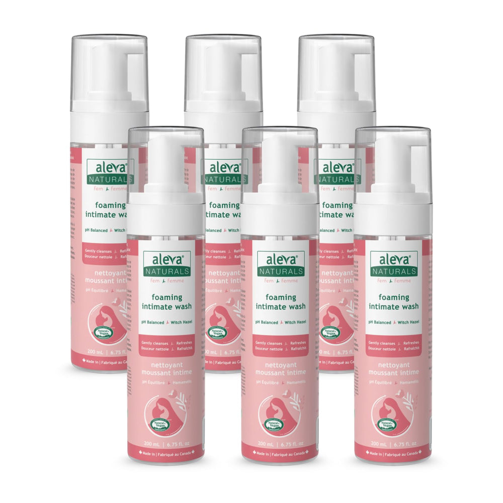 Aleva Naturals Foaming Intimate Wash bottle with pump for gentle daily cleansing.