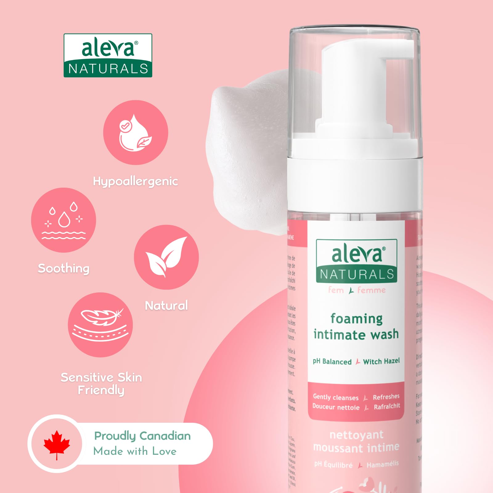 Aleva Naturals ingredients image showing Witch Hazel and Tea Tree Oil used in the formula.
