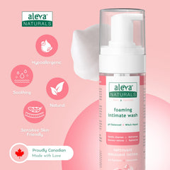 Aleva Naturals ingredients image showing Witch Hazel and Tea Tree Oil used in the formula.