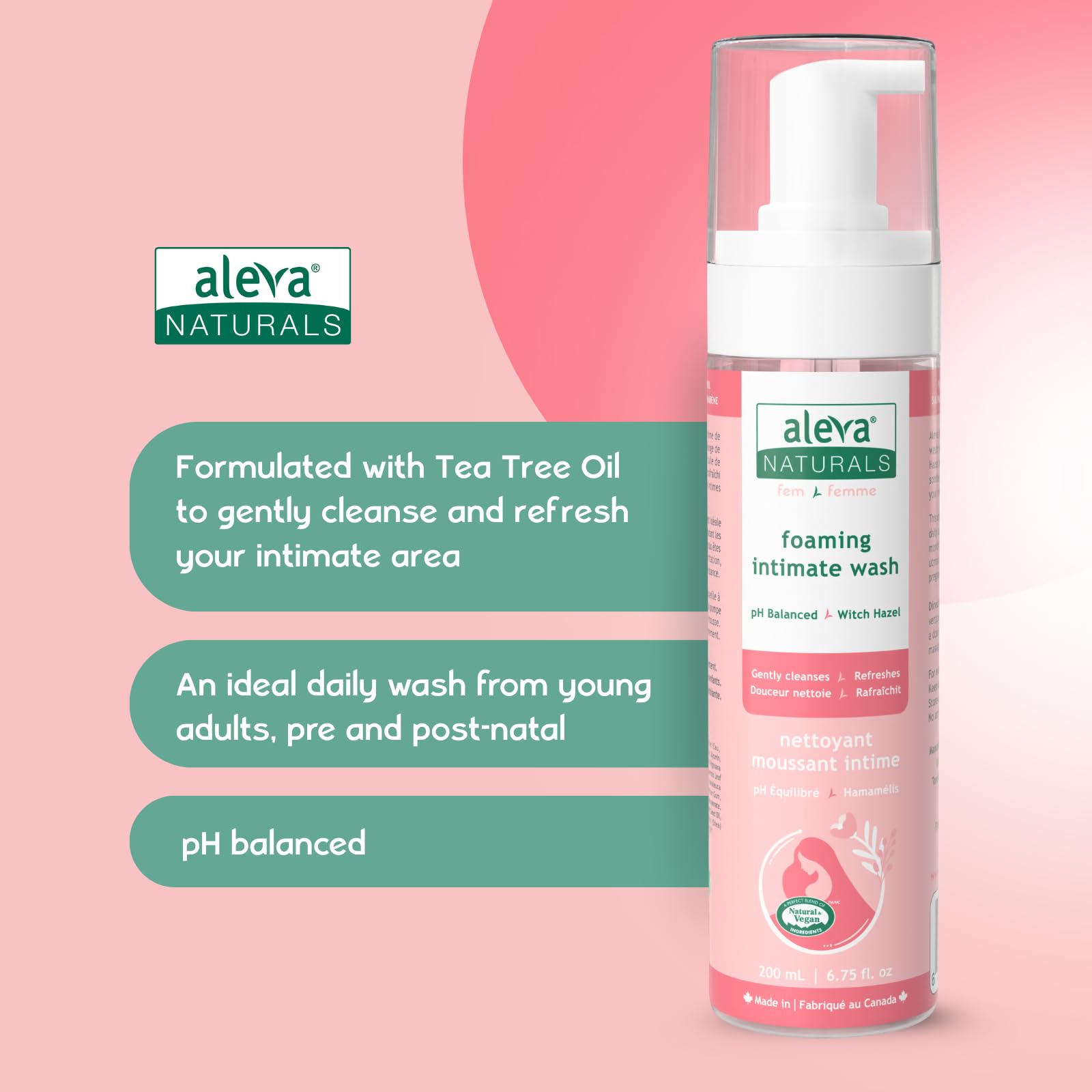 Aleva Naturals pregnancy-friendly wash usage integrated into daily self-care.