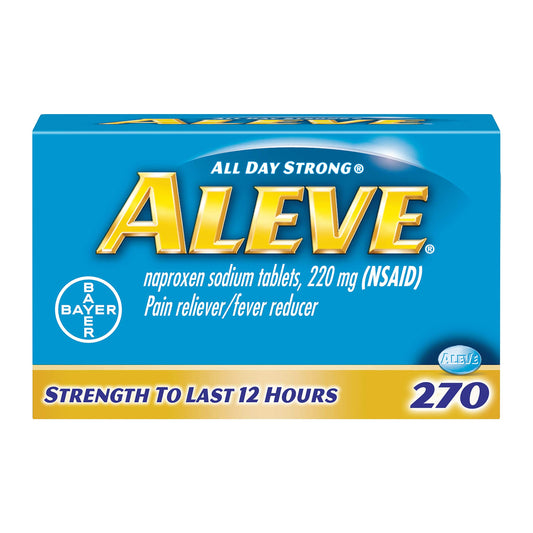 Aleve caplets 220 mg bottle front view showing labeling for easy recognition
