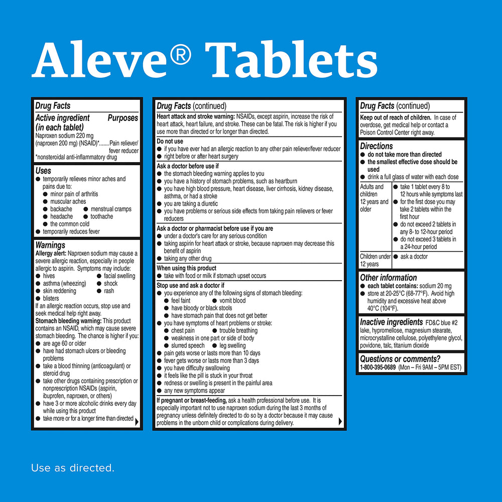 Aleve CPLT tablets close-up showing small, easy-to-swallow form.