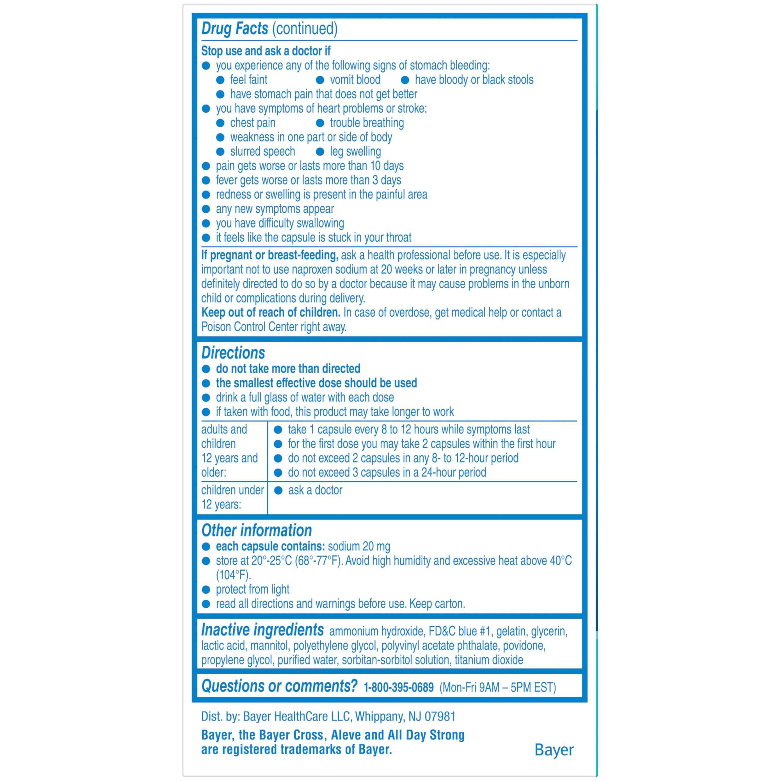 Close-up of label showing 220 mg naproxen and directions