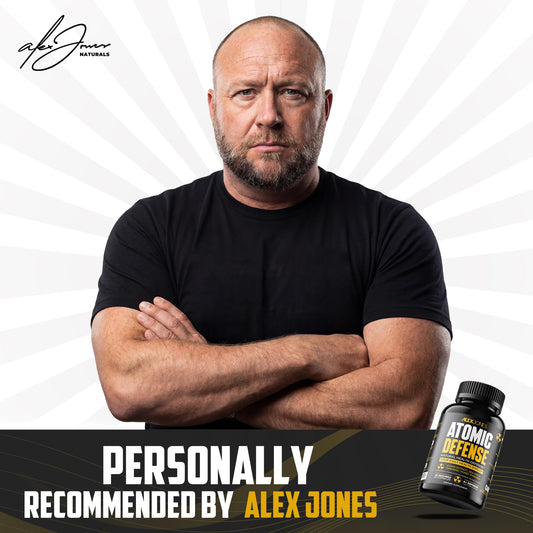 Alex Jones Naturals Atomic Defense capsules closeup highlighting plant-based ingredients for daily wellness.