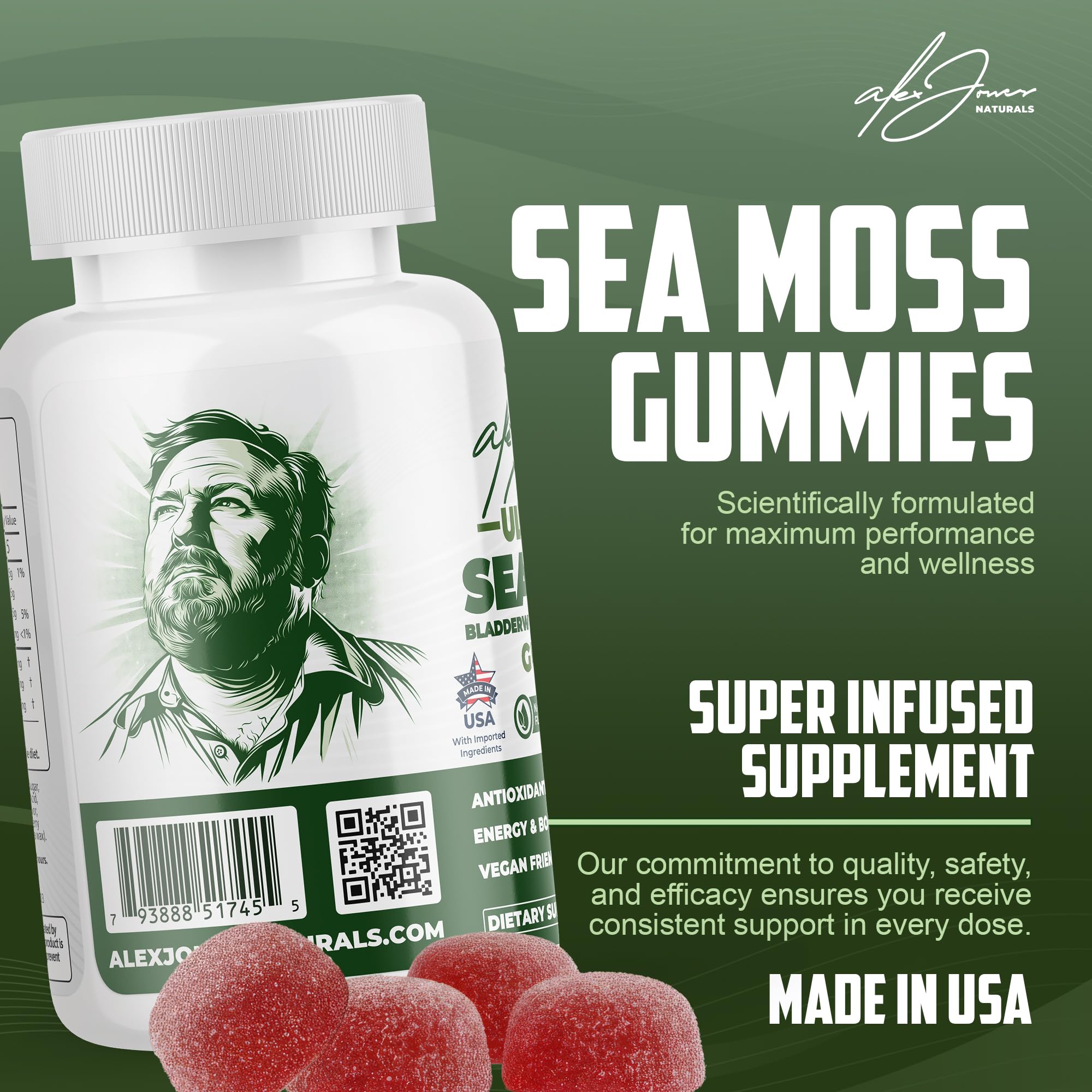 Alex Jones Naturals bladderwrack burdock jar emphasizes plant minerals for balanced nutrition