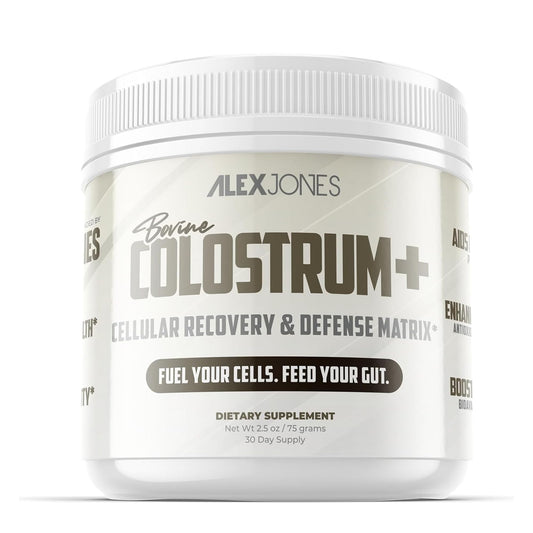 Alex Jones Naturals bovine colostrum powder jar for daily gut balance