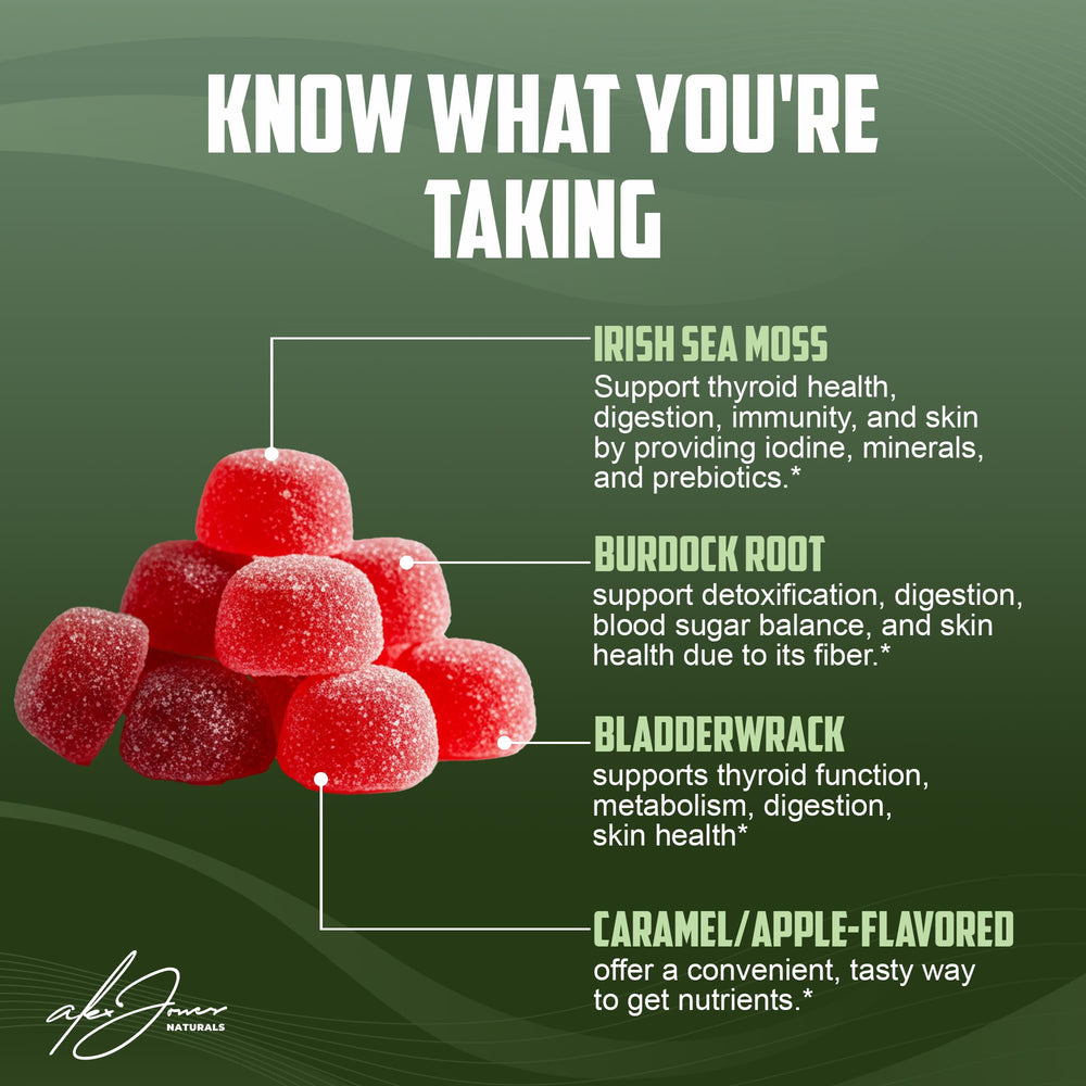 Alex Jones Naturals caramel apple flavor gummy closeup highlights tasty daily wellness option