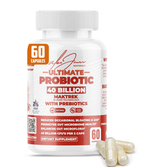 Alex Jones Naturals probiotic 40B CFU bottle front for balanced digestion and daily comfort.