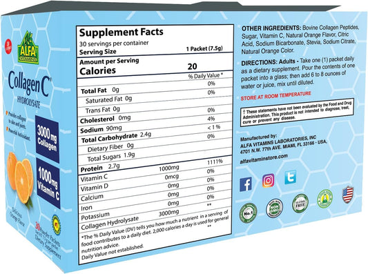 ALFA VITAMINS Collagen C Peptides sachet open shows portable on-the-go nourishment