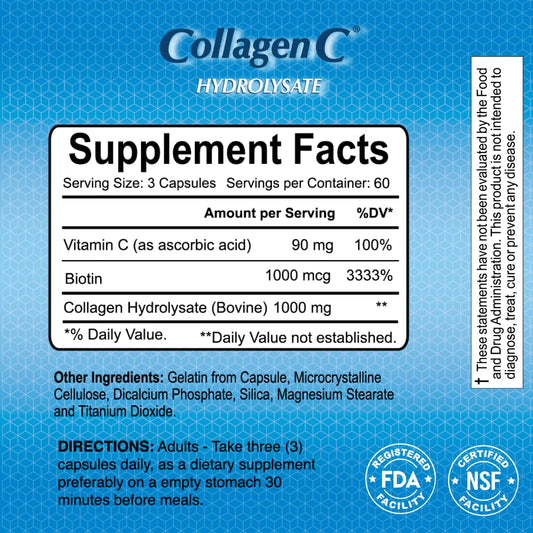 ALFA VITAMINS CollagenC capsules closeup highlighting easy to swallow capsules and Biotin for vitality