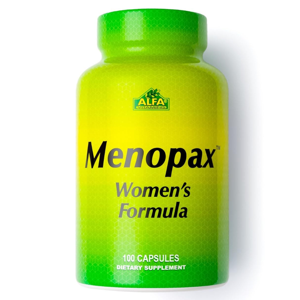 ALFA VITAMINS Menopax bottle front for daily menopause support with herbal balance.