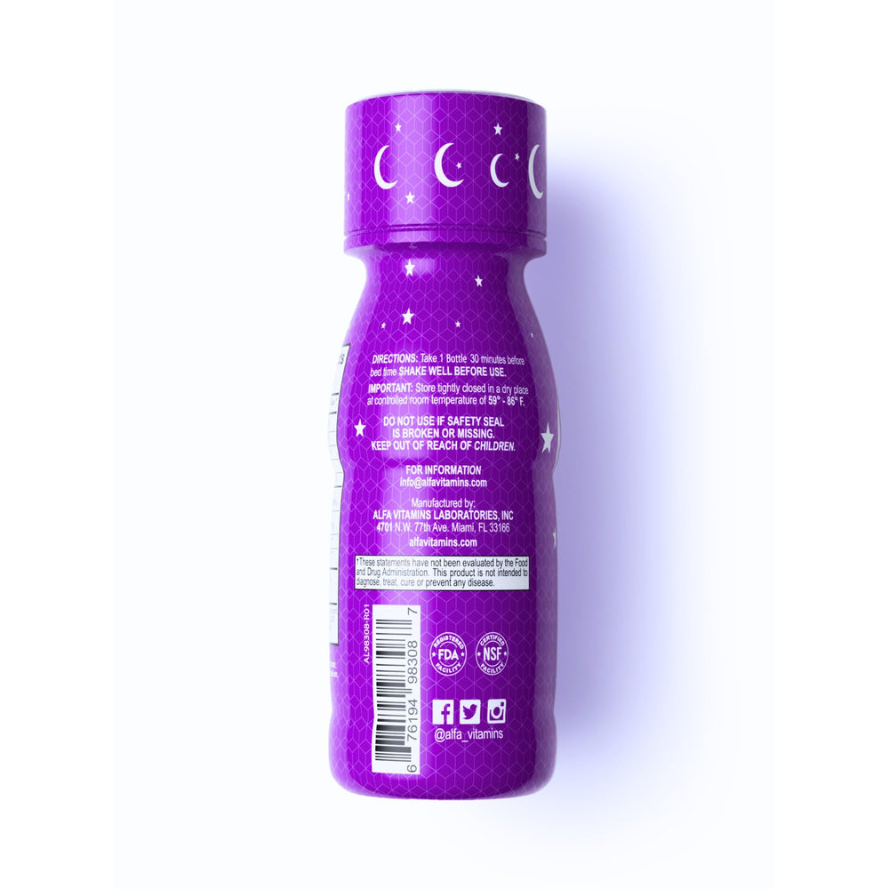 Alfa Vitamins Sleep Shot travel-friendly bottle for time-zone changes.