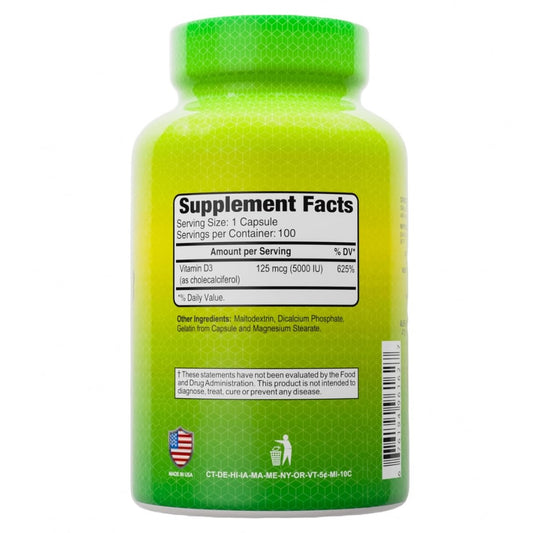 Close-up of ALFA VITAMINS Vitamin D3 capsules highlighting calcium absorption support.
