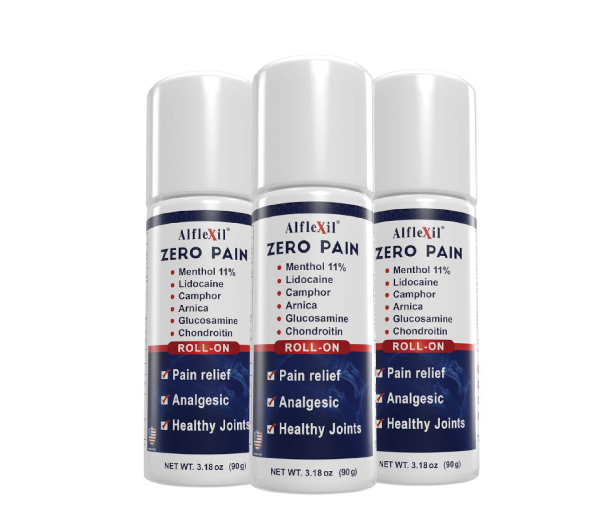 ALFLEXIL Pain Relief Roll-On bottle shown for targeted cooling on muscles