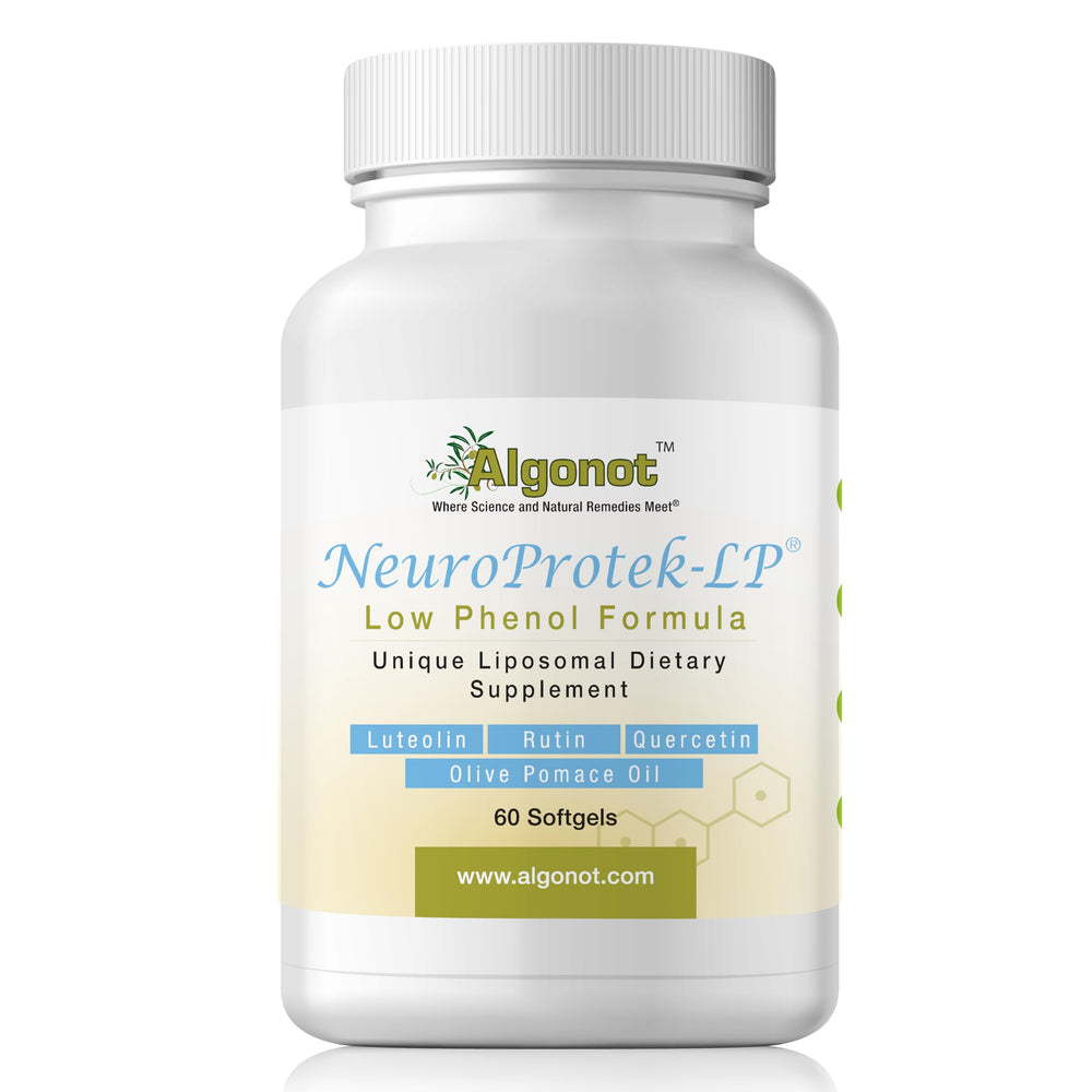 Algonot NeuroProtek Low Phenol bottle shows natural antioxidant blend for daily use