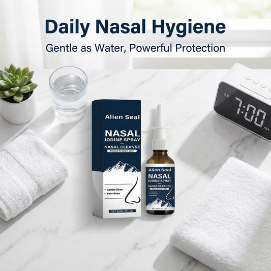 Alien Seal nasal spray in use showing gentle application.