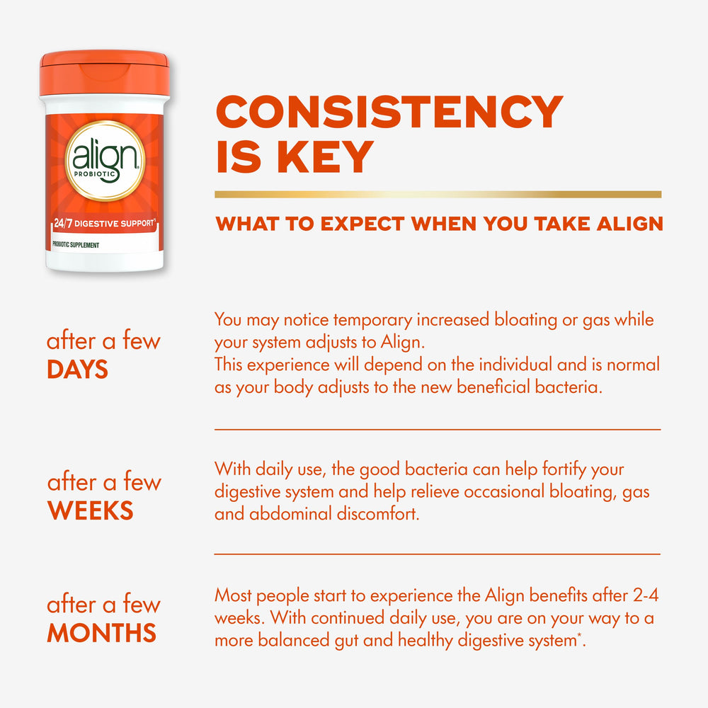 Align Probiotic bottle with glass suggests an easy routine during meals.