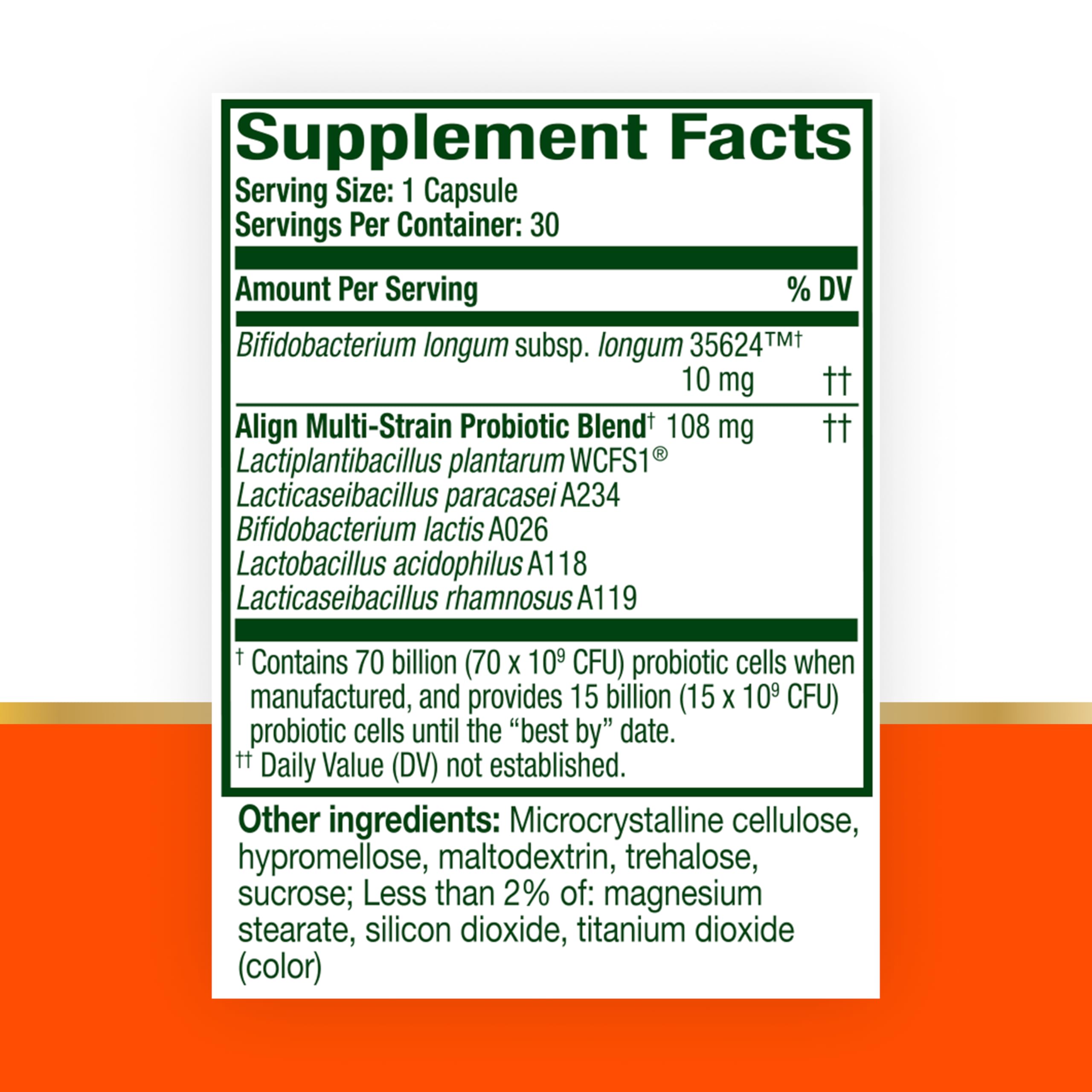 Align Probiotic capsules arranged for a daily routine.