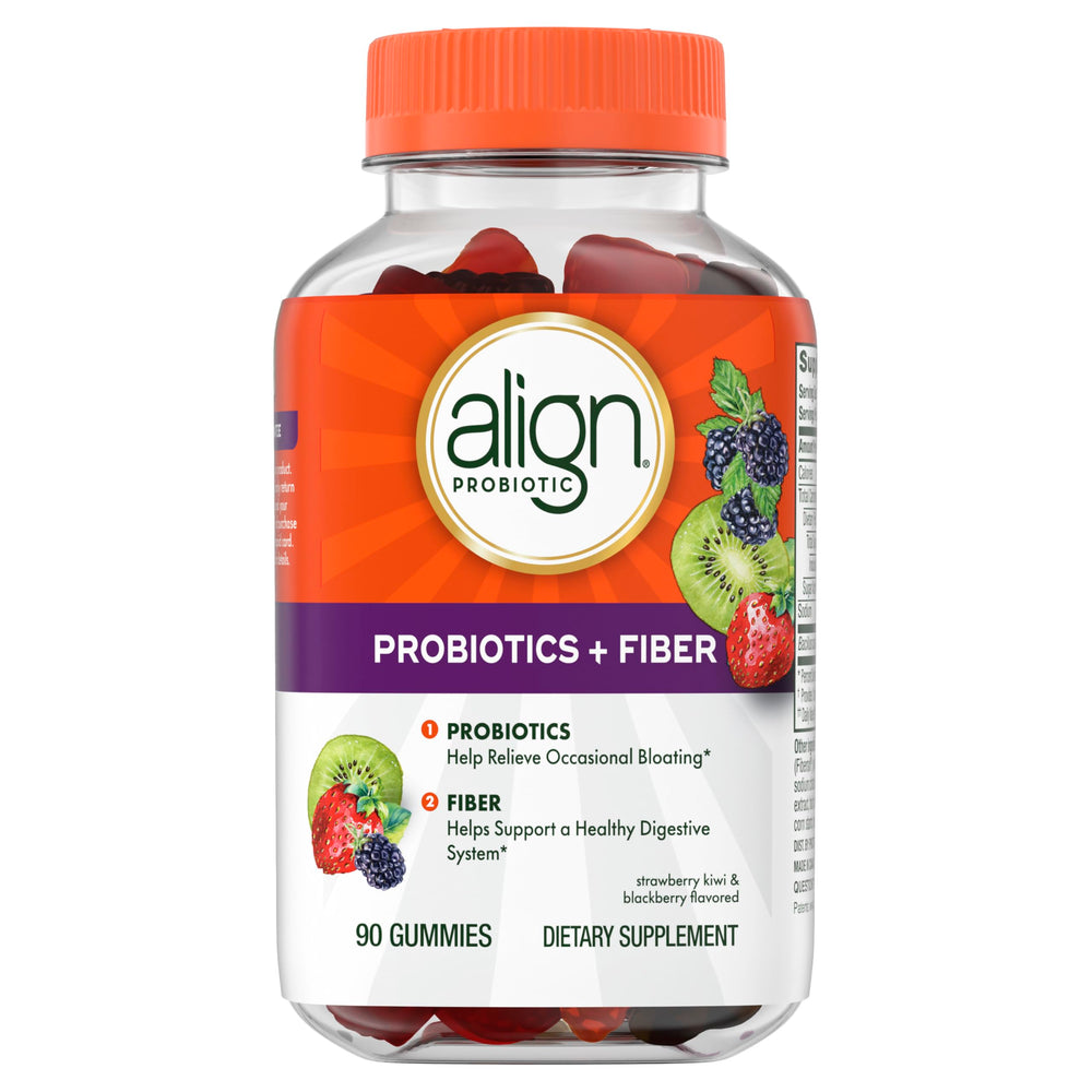 Align Probiotic + Fiber Gummies 90-count bottle for easy ongoing use.