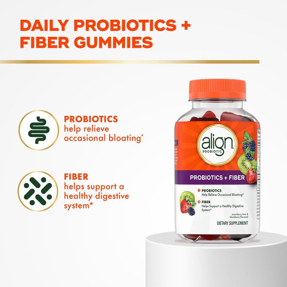Align Probiotic + Fiber Gummies strawberry-kiwi flavor for easy tasting