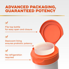 Align Probiotic bottle on shelf emphasizes refrigeration-free formula.