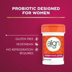 Close-up of Align Probiotic capsules for daily female health use.