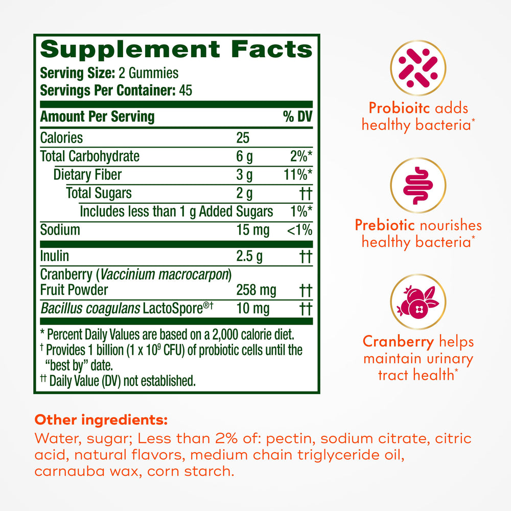 Align Probiotic Women’s Dualbiotic Gummies bottle noting no refrigeration needed for convenience.