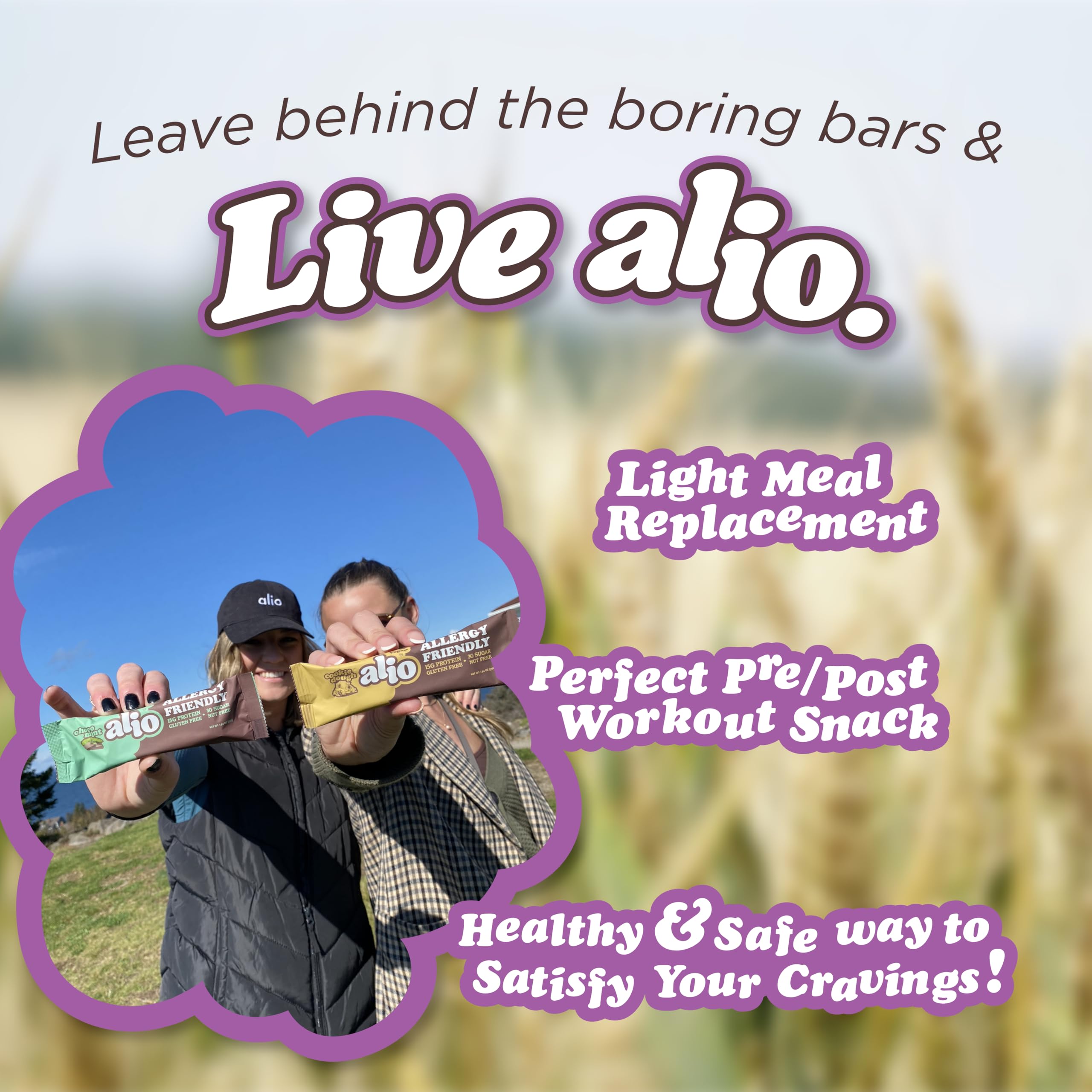 Alio Choco Brownie bar with non-GMO label on-pack, safe for restrictions